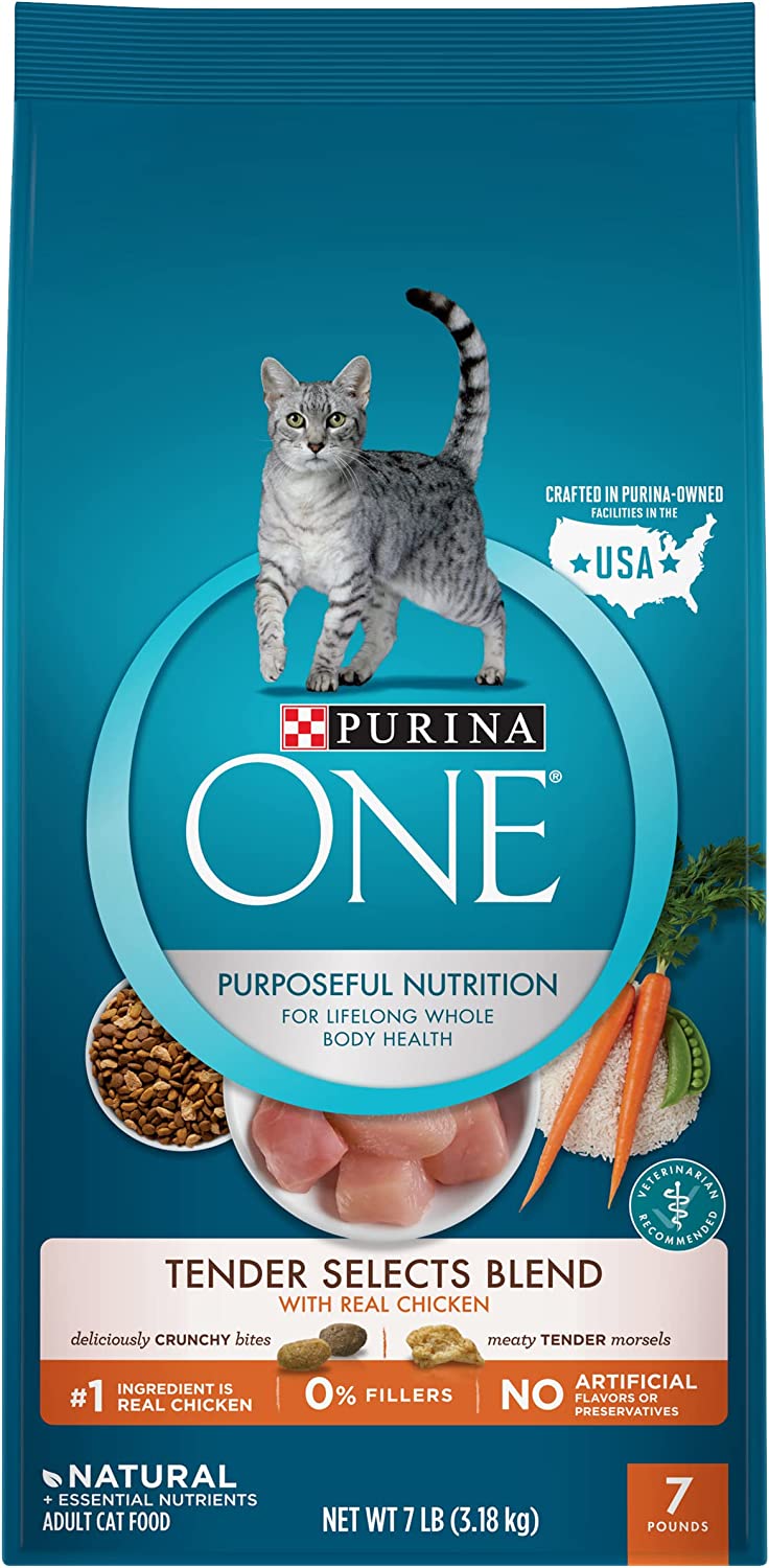 Purina ONE Natural Dry Cat Food， Tender Selects Blend With Real Chicken - 7 lb. Bag