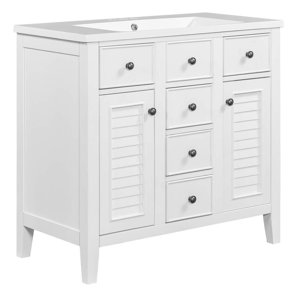 Modern Bathroom Vanity with Ceramic Basin  Five Drawers