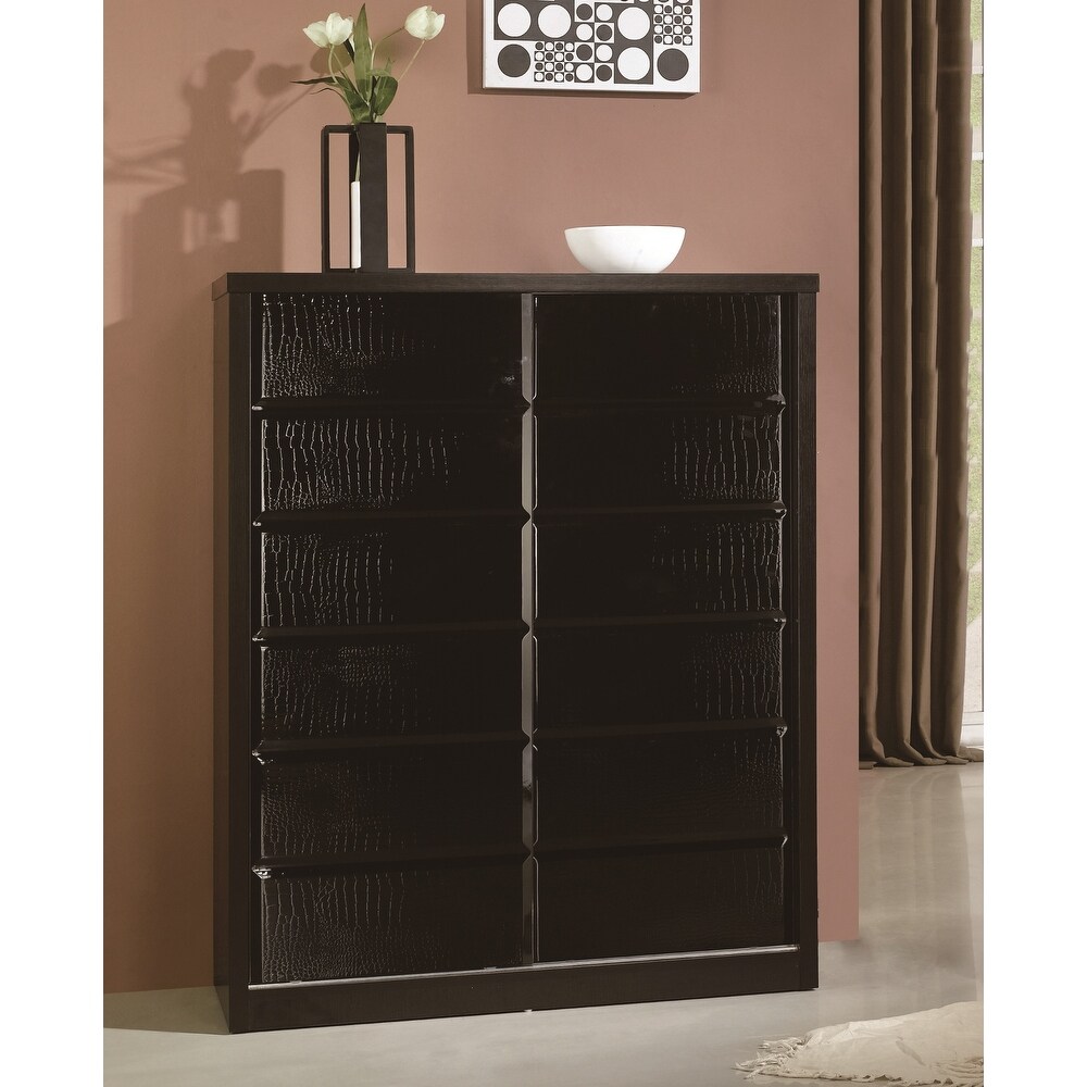 Ashford Wenge Wooden 5 shelf Shoe Cabinet with Black Sliding Door