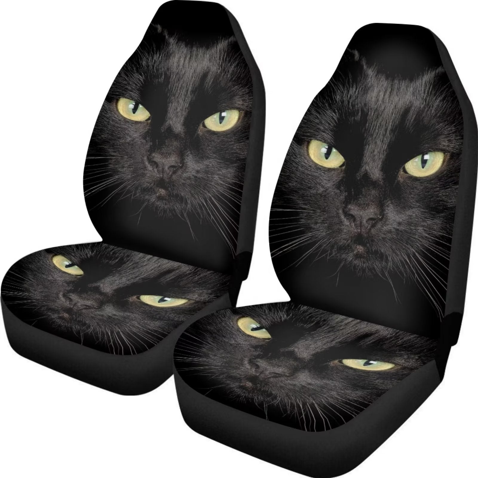 NETILGEN 2 Pcs Set Black Cat Pattern Car Covers Set Non Slip Saddle Blanket Waterproof Car Seat Covers Full Set Accessories for Men Women