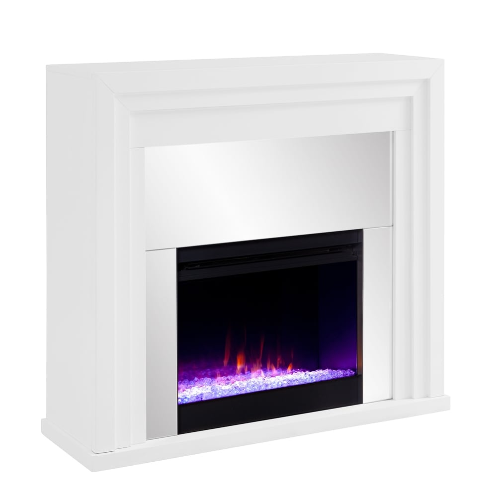 SEI Furniture Modern White Wood Color Changing LED Fireplace