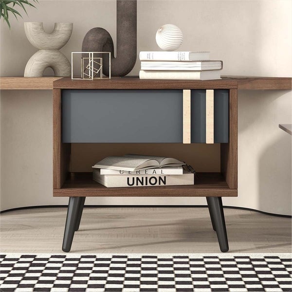 Wooden Nightstand with USB Charging Ports - - 37641223