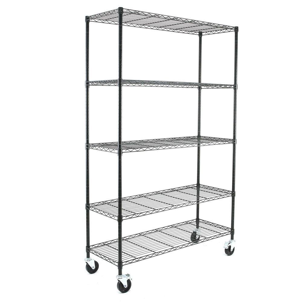 EFINE Black 5-Tier Heavy Duty Metal Wire Storage Shelving Unit wCasters NSF Certified (48 in. W x 72 in. H x 18 in. D) R60-5B