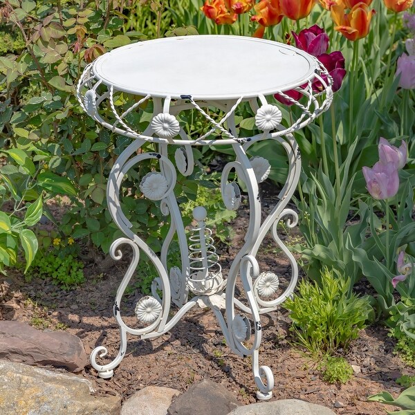 25.2 Inch Tall Round Iron Table with Flower Accents