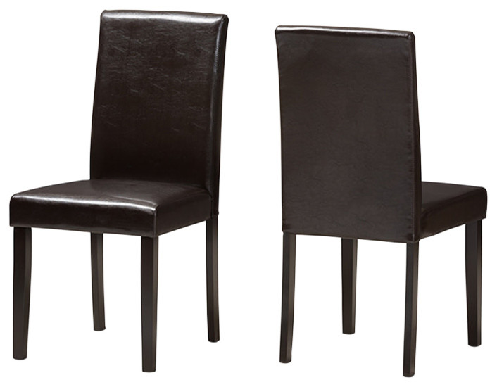 Mia Modern Dark Brown Faux Leather Upholstered Dining Chair  Set of 2   Transitional   Dining Chairs   by HedgeApple  Houzz