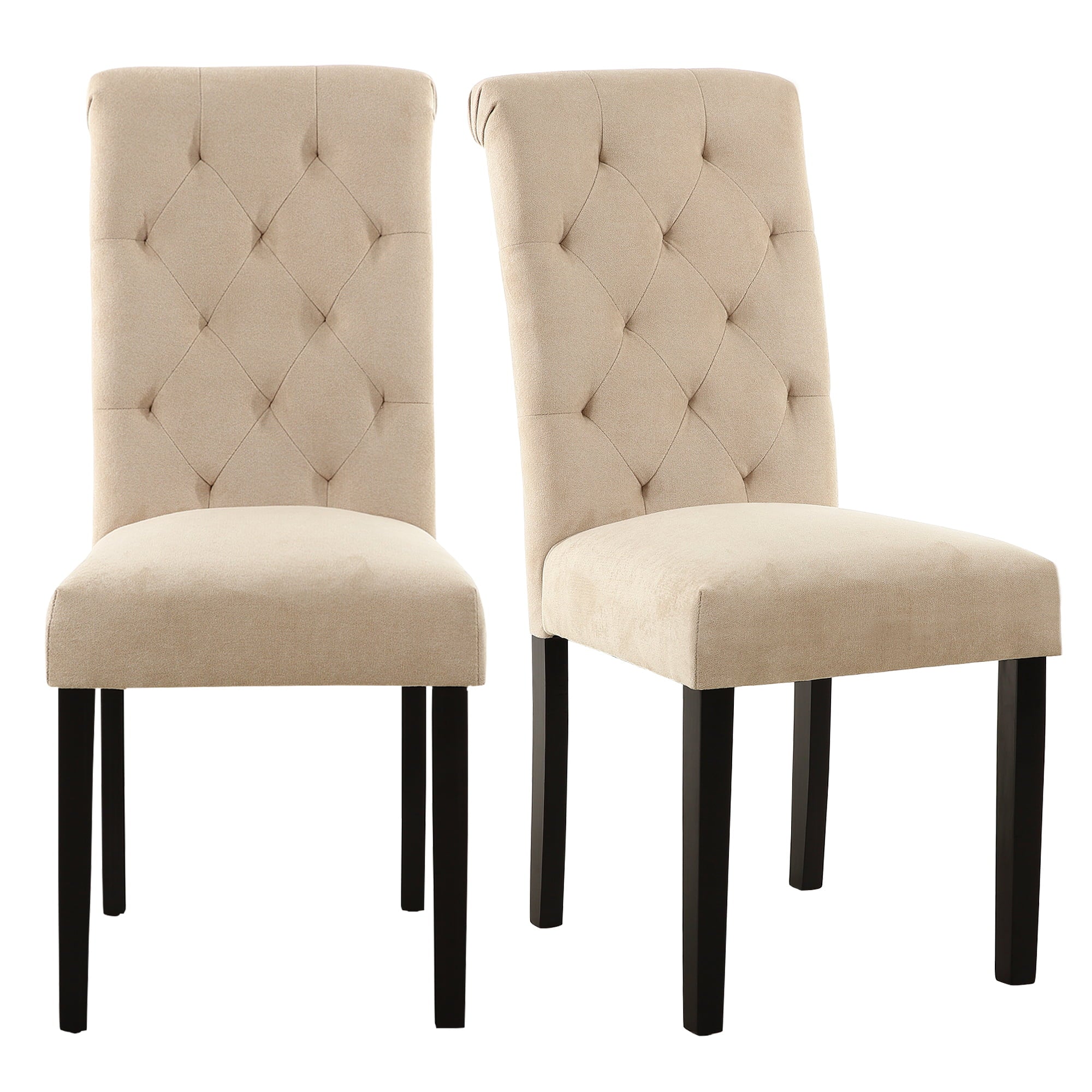 Parsons Fabric Upholstered Tufted Dining Chair， Beige， Set of 2