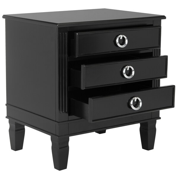 SAFAVIEH Kira Three Drawer Black / Black Night Stand - - 14428356