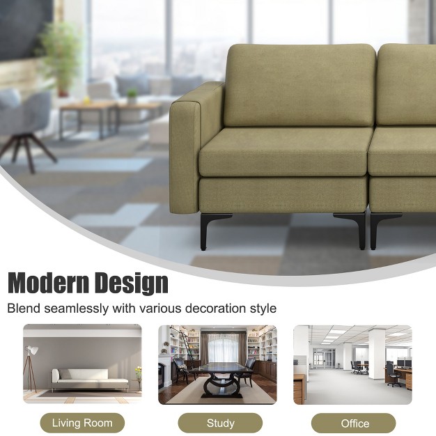 Costway Modern Modular 3 seat Sofa Couch W Side Storage Pocket amp Metal Leg Green grey