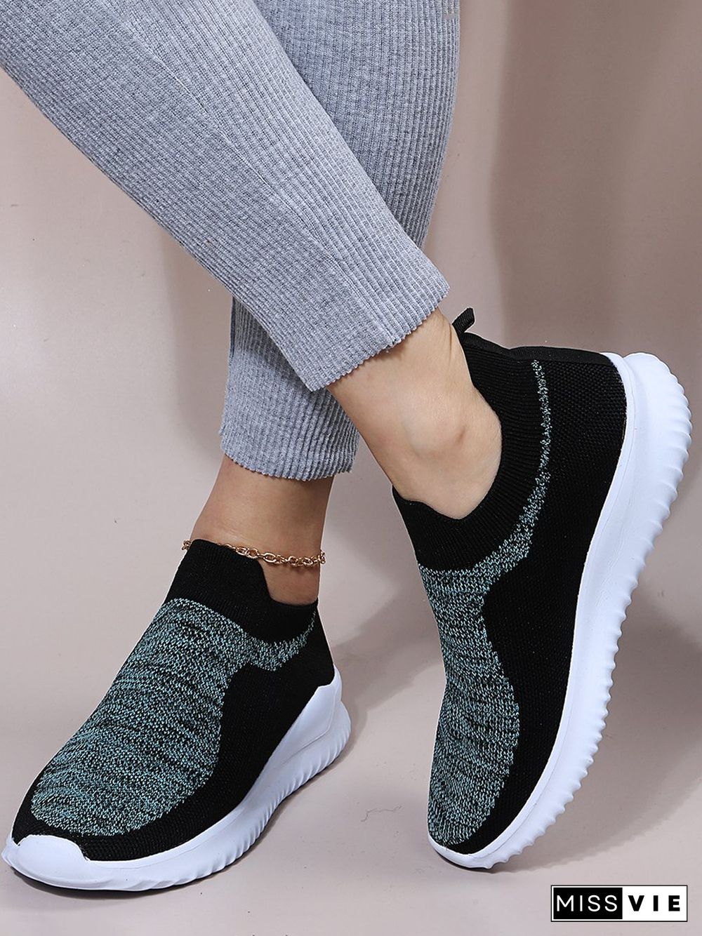 Color Block Sports All Season Daily Mother's Day Slip On Non-Slip Fly Woven Shoes EVA Sneakers for Women