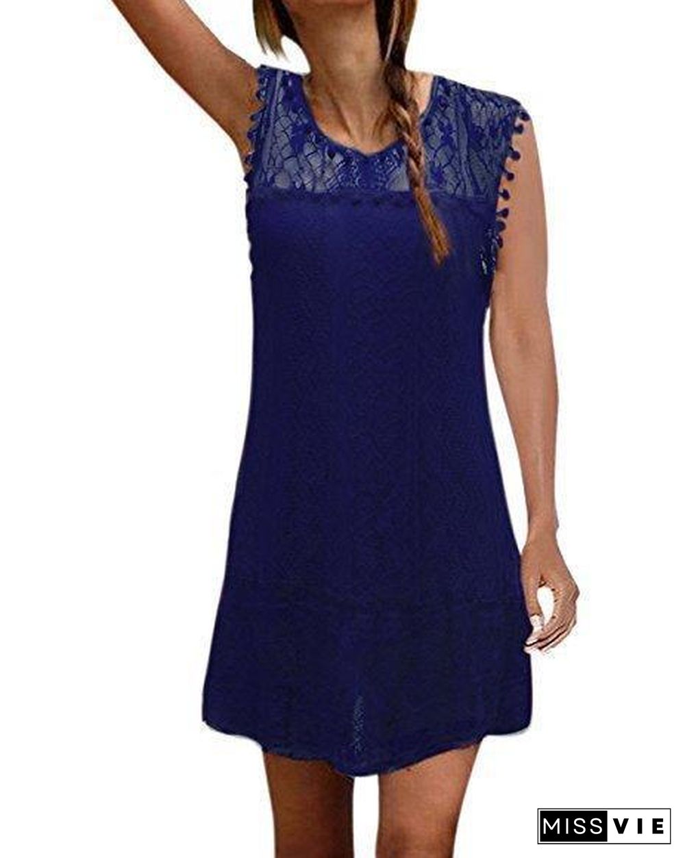 Women Sleeveless Three Colors Lace Summer Dress