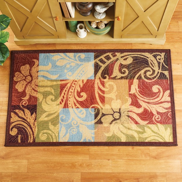 Collections Etc Colorblock Leaf Design Rug