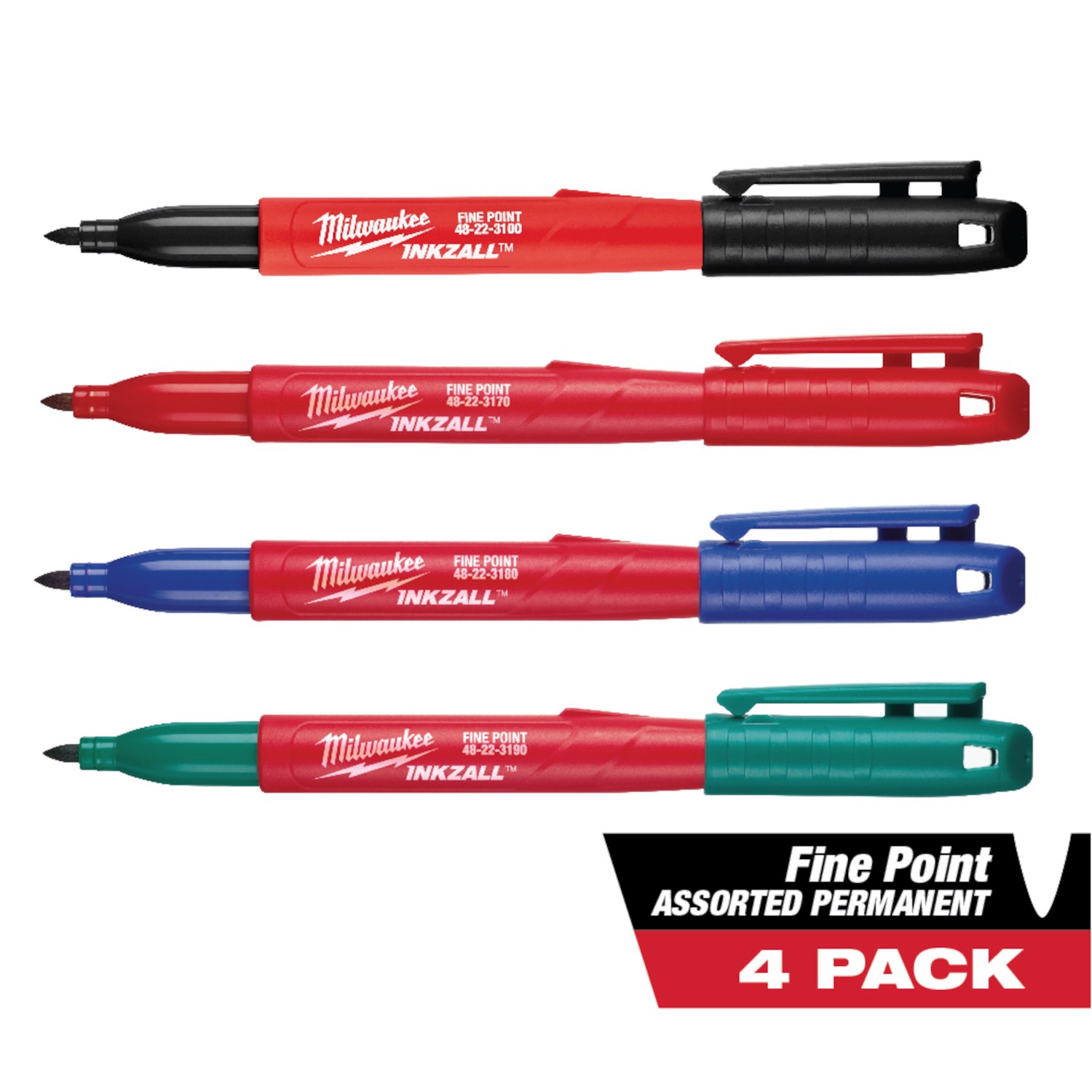 MW INKZALL Assorted Fine Tip Jobsite Marker 4 pk