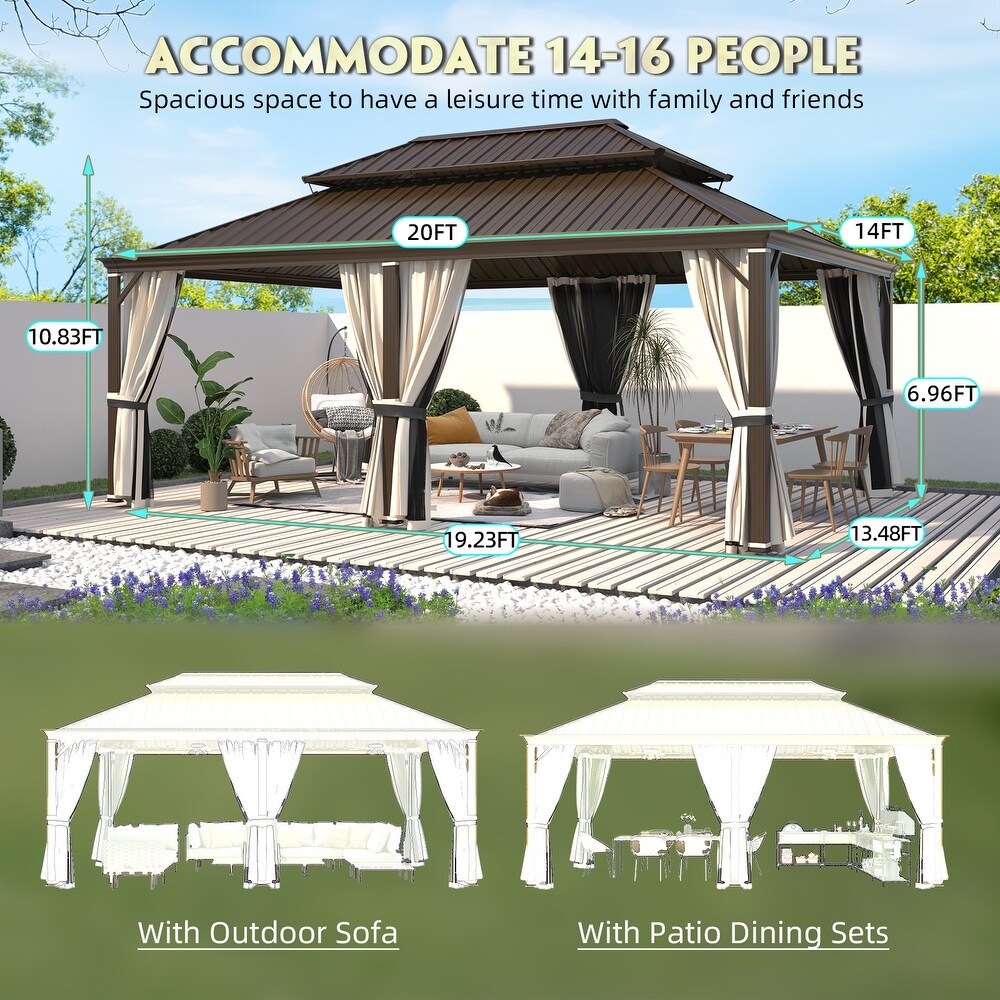 EROMMY Hardtop Gazebo W/Steel Double Roof  Anti Rust Coating Aluminum Frame Permanent  Hard Top Gazebo for Garden Lawn Parties