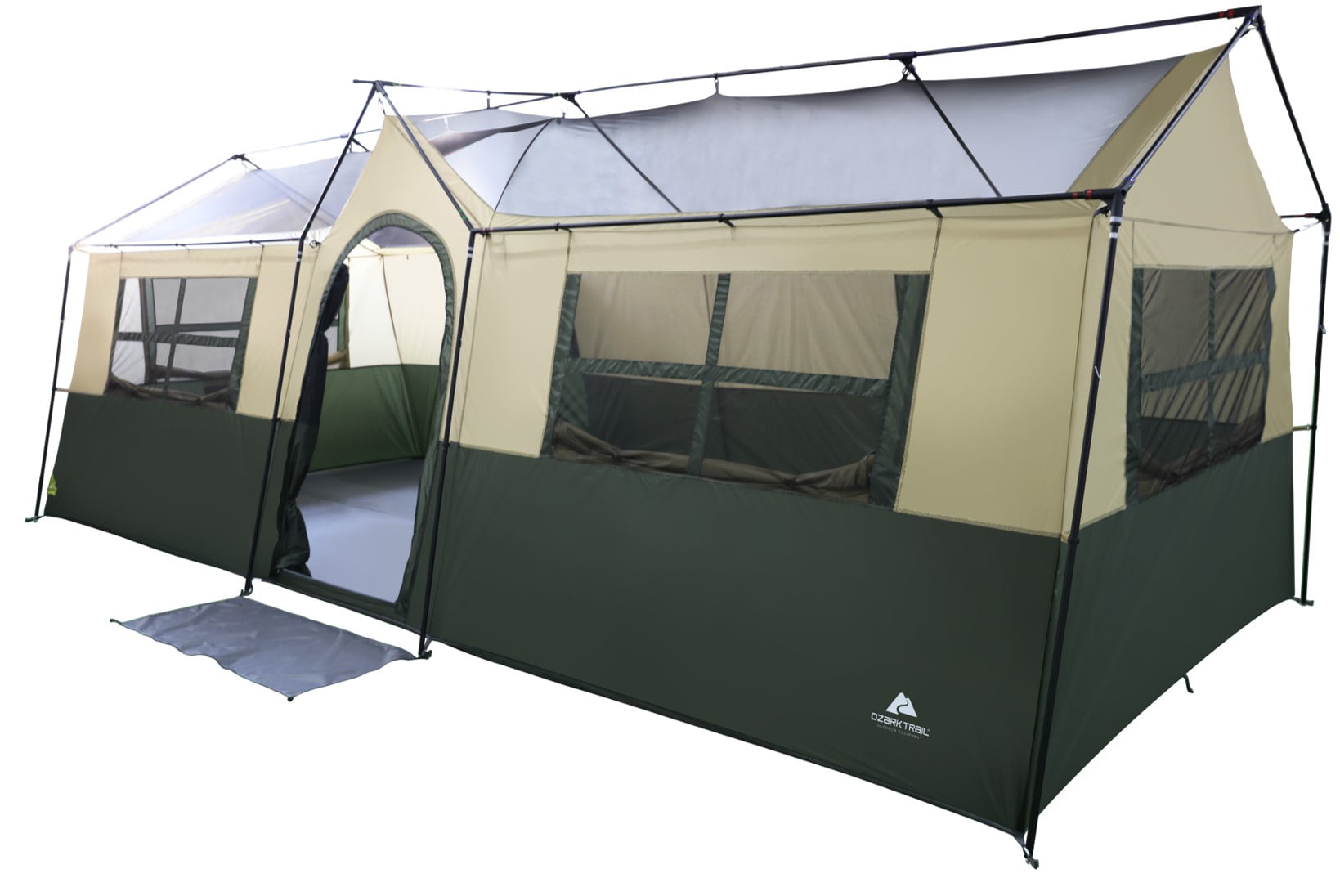 Ozark Trail Hazel Creek 12 Person Cabin Tent， 3 Rooms， Green