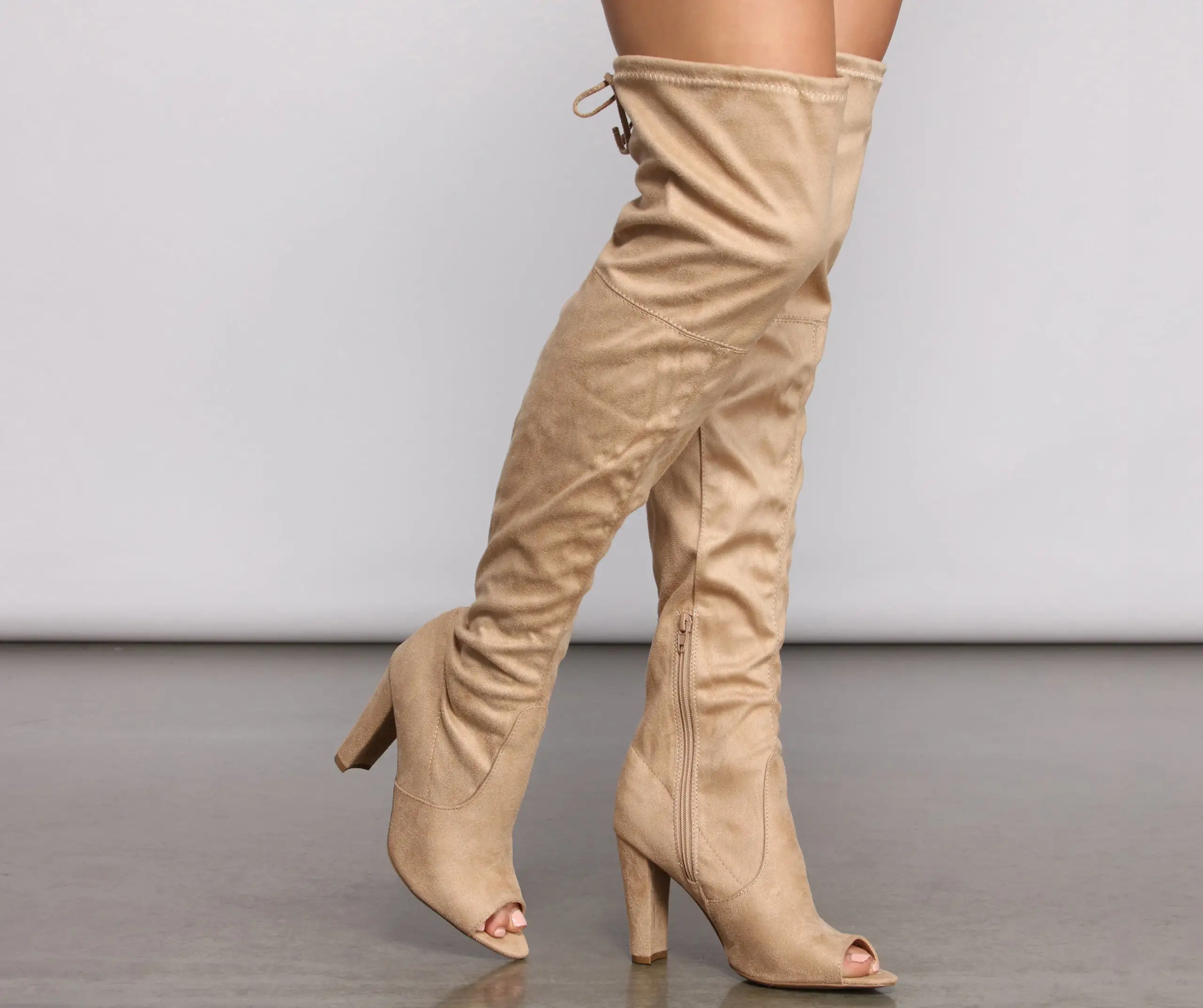 Over The Knee Open Toe Block Heeled Boots