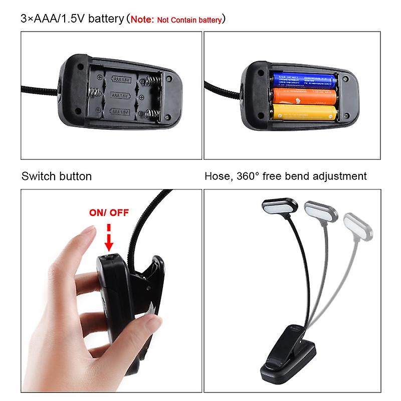 Adjustable Led Book Light With Goosenecks Clip 5leds Aaa Battery Powered Flexible