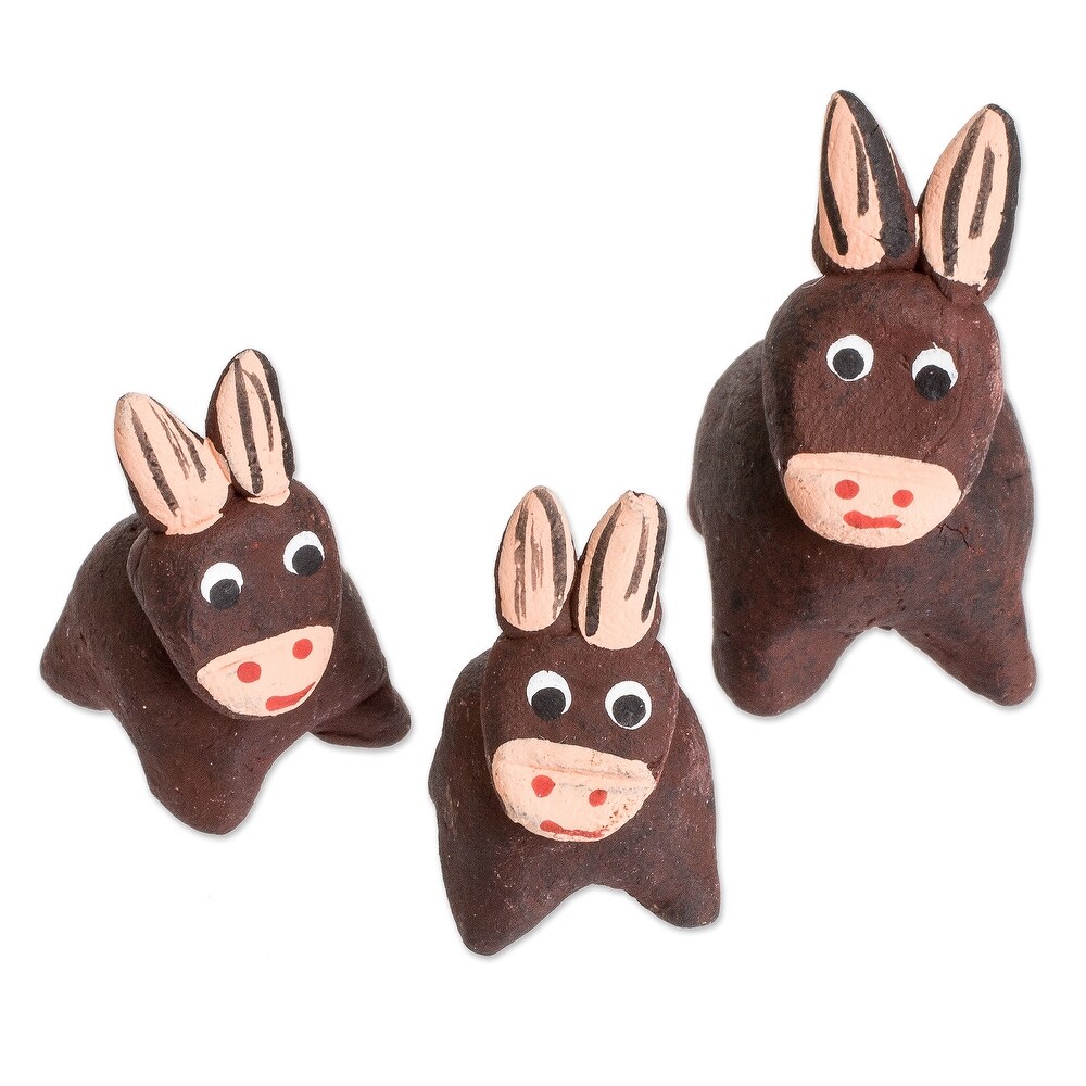 Novica Handmade Brown Donkey Family Ceramic Figurines (Set Of 3)