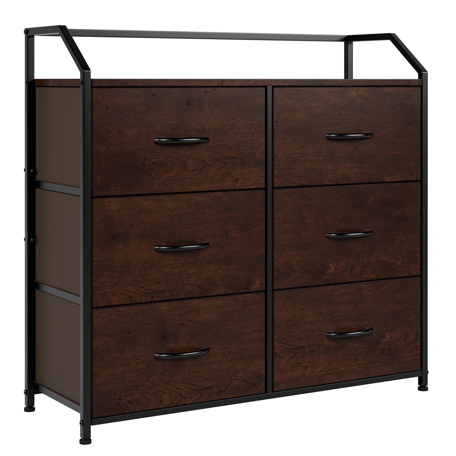 Homfa Dresser with 6 Fabric Drawers, Wood Dresser Chest of Drawers, 32.7'' W Double Dresser for Bedroom, Cherry