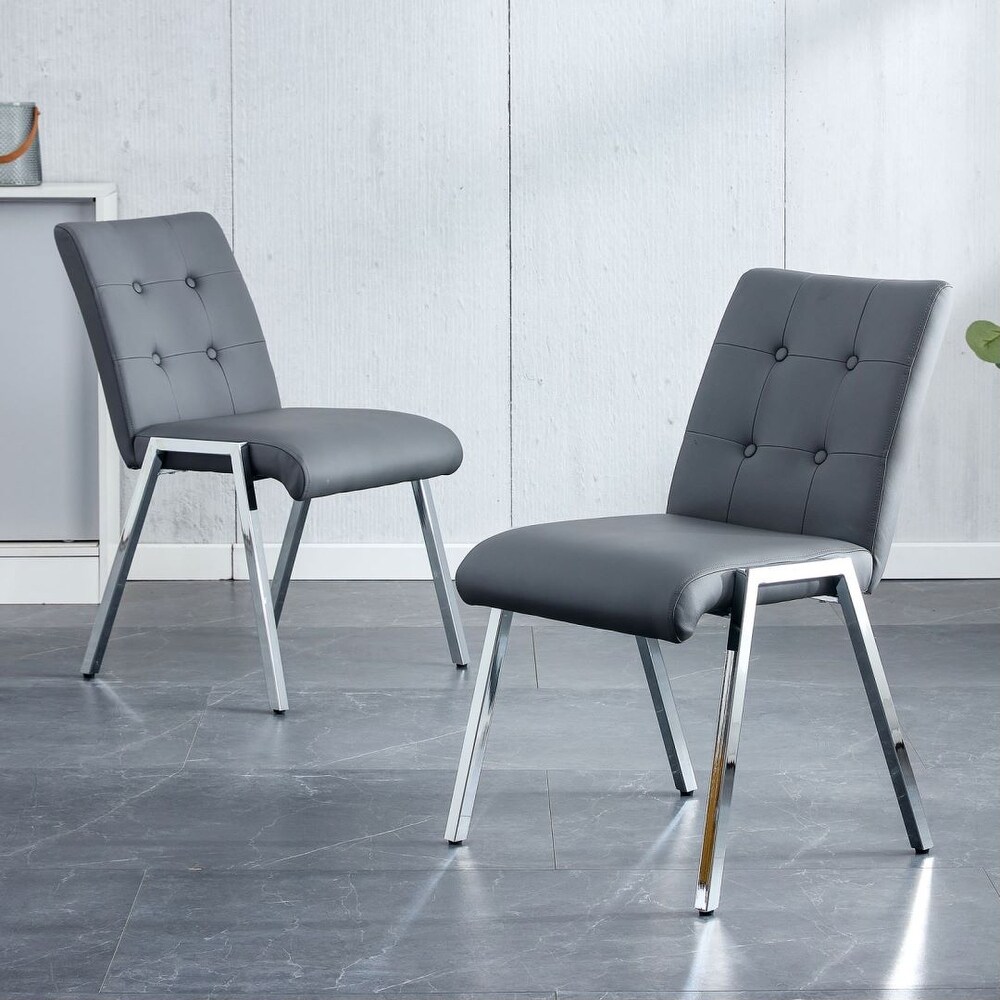 Grey Grid armless high back dining chair 2 piece set with metal legs