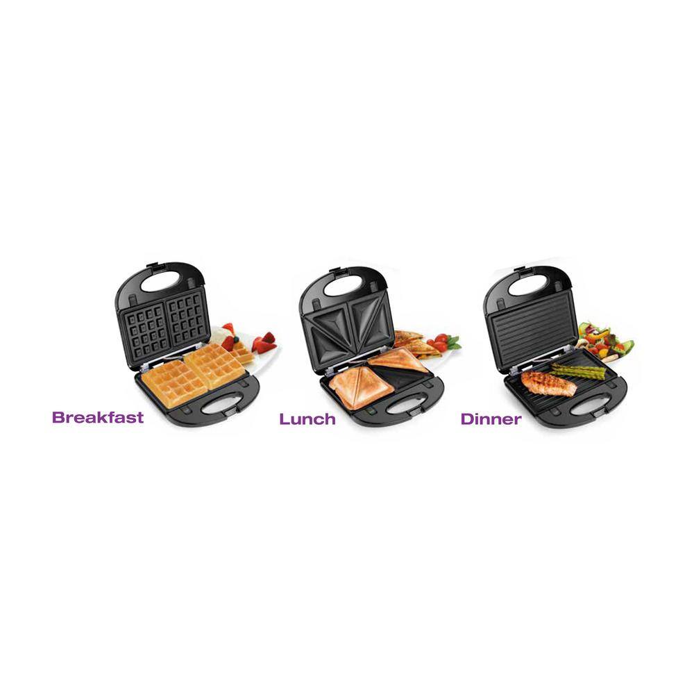 Salton 750 W Stainless Steel 3 in 1 Dual Compact Grill Sandwich and Waffle Maker SM1543