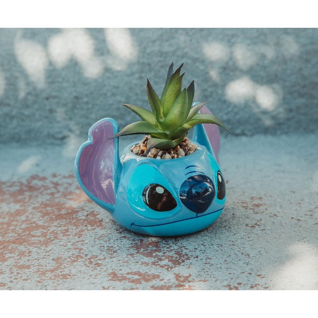 Silver Buffalo Disney Lilo and Stitch 3-inch Ceramic Mini Planter With Artificial Succulent