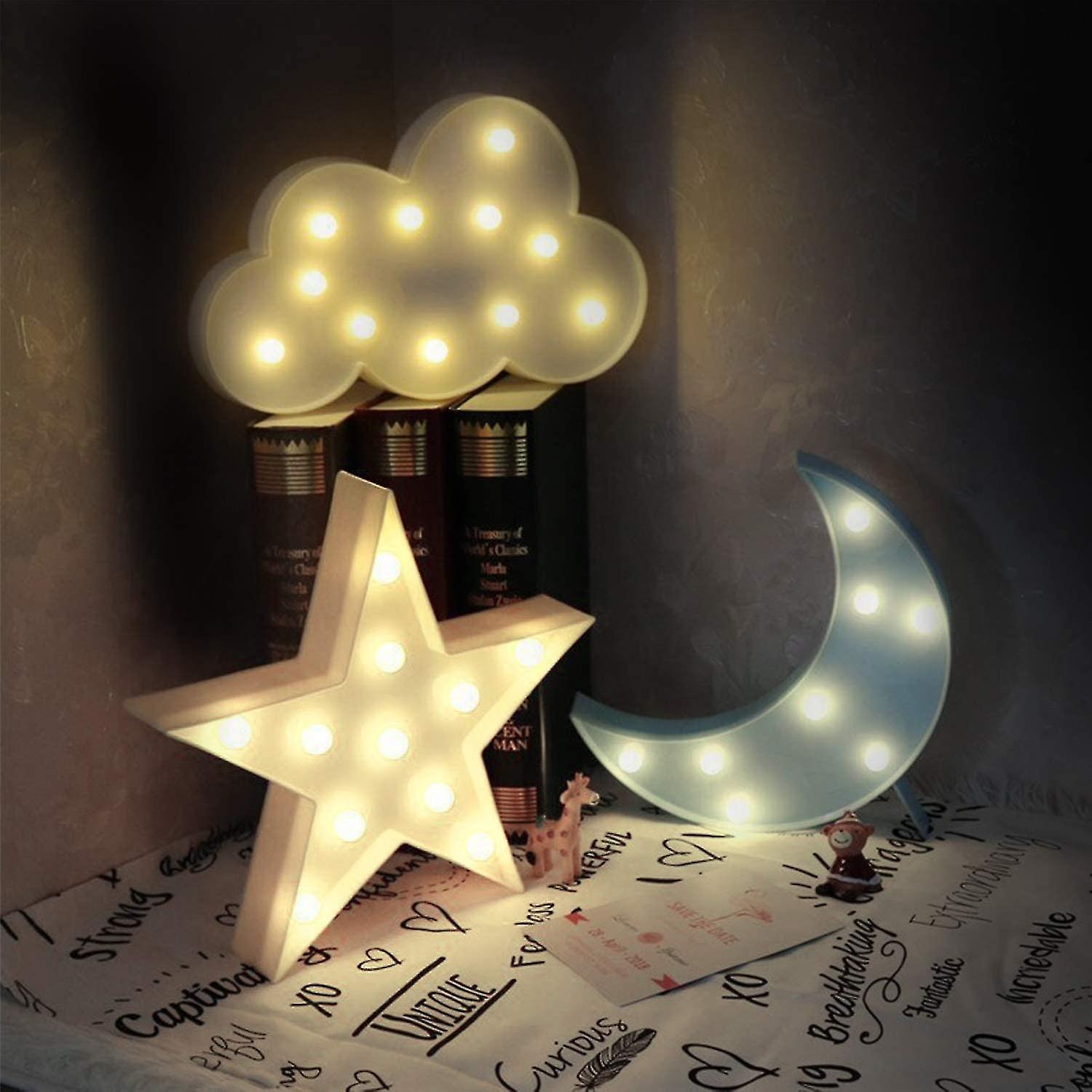 Designer Star Marquee Sign Lights， Warm White Led Lamp - Living Room， Bedroom Table and Wall Christmas Decoration For Kids and Adults - Battery Po