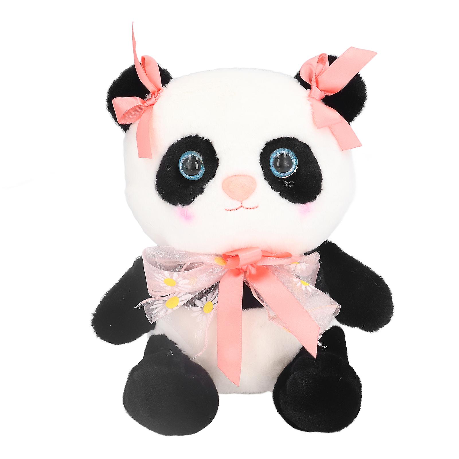 Panda Plush Toy 9.8 Inch Children Cartoon Panda Stuffed Doll with Bow Decoration Birthday Gift (Pink)