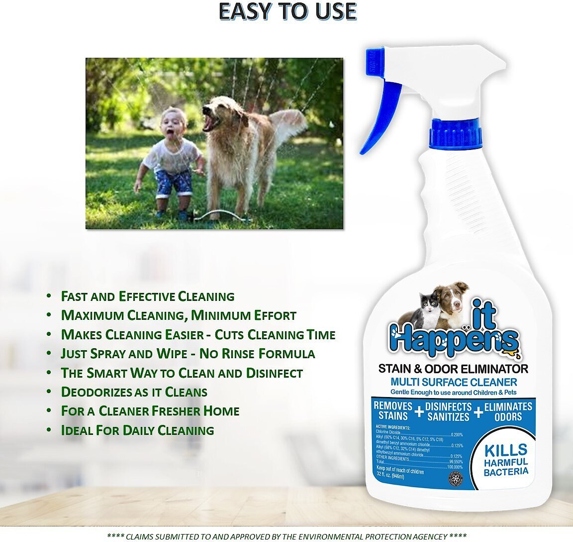 It Happens Heavy Duty Dog and Cat Odor and Stain Eliminator， 32-oz bottle