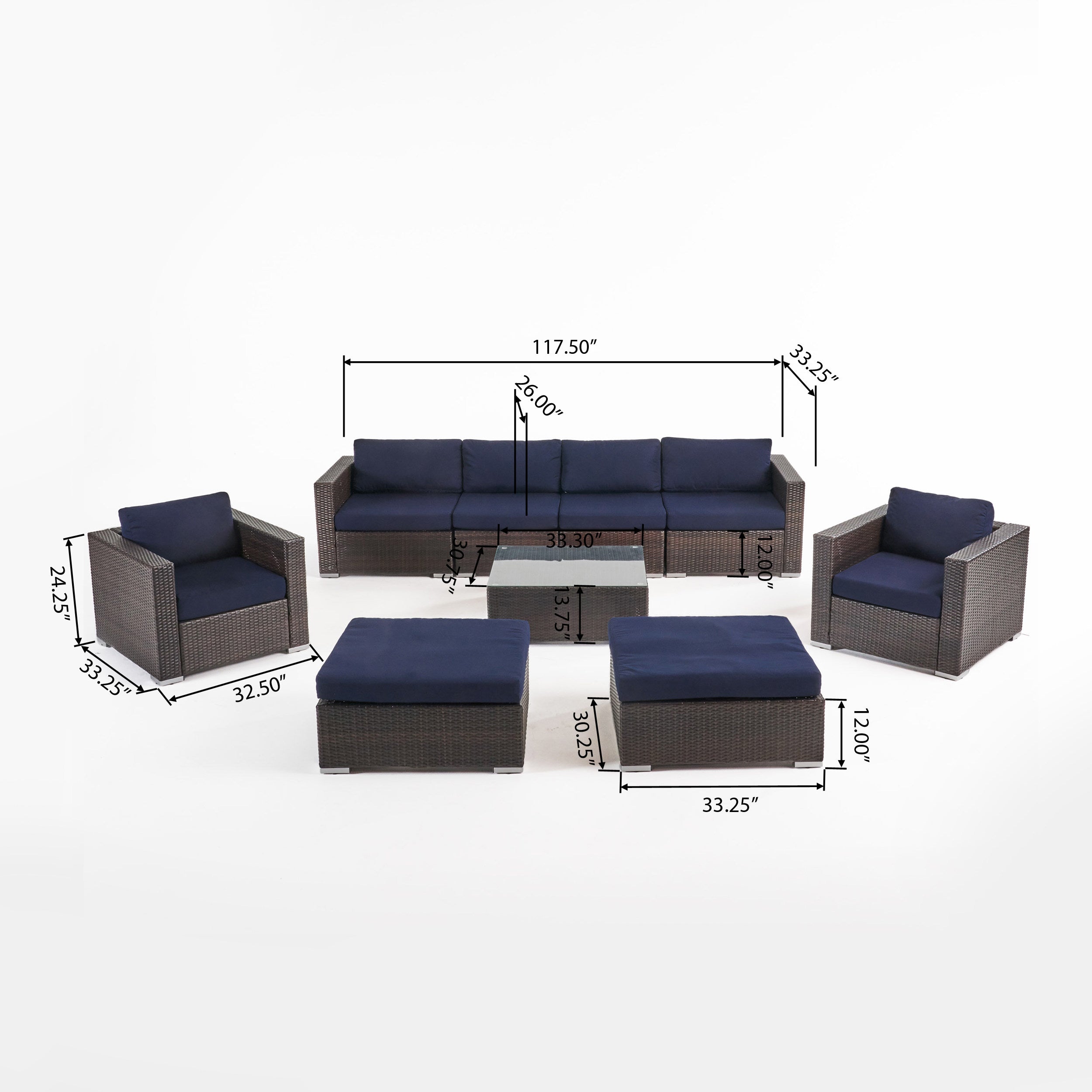 Kyra Outdoor 6 Seater Wicker Modular Sectional Sofa Set with Sunbrella Cushions