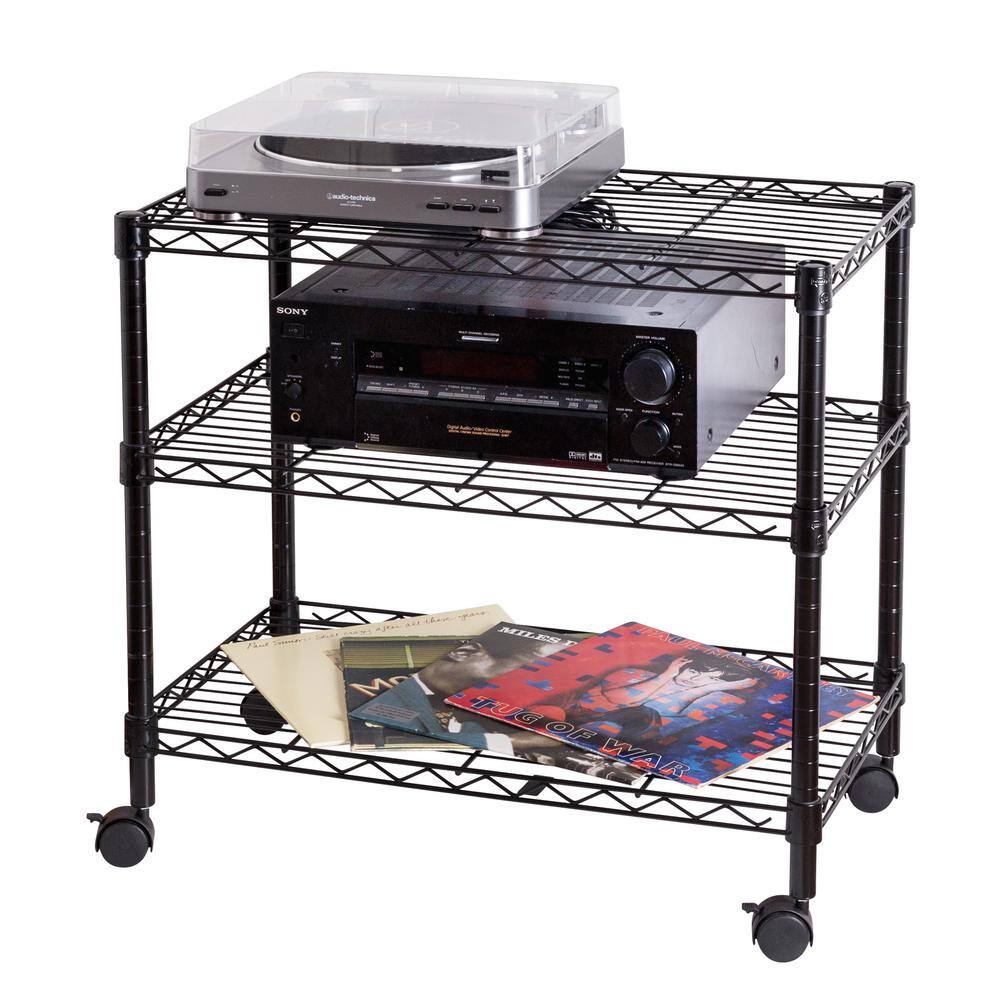 Honey-Can-Do 3-Tier Steel 4-Wheeled Media Cart in Black CRT-09693