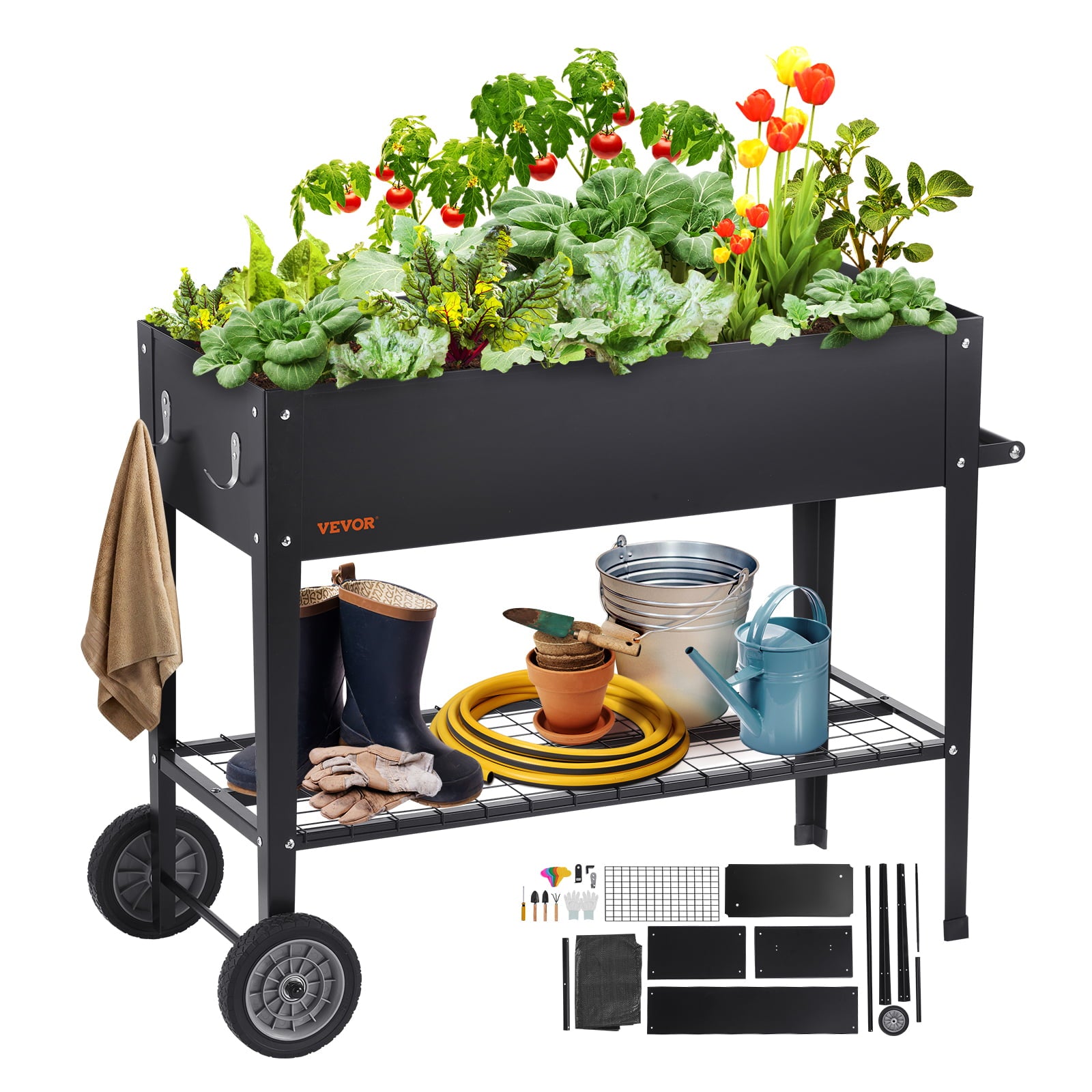 BENTISM Raised Garden Bed, 42.5 x 19.5 x 31.5 inch Galvanized Metal Planter Box, Elevated Outdoor Planting Boxes with Legs