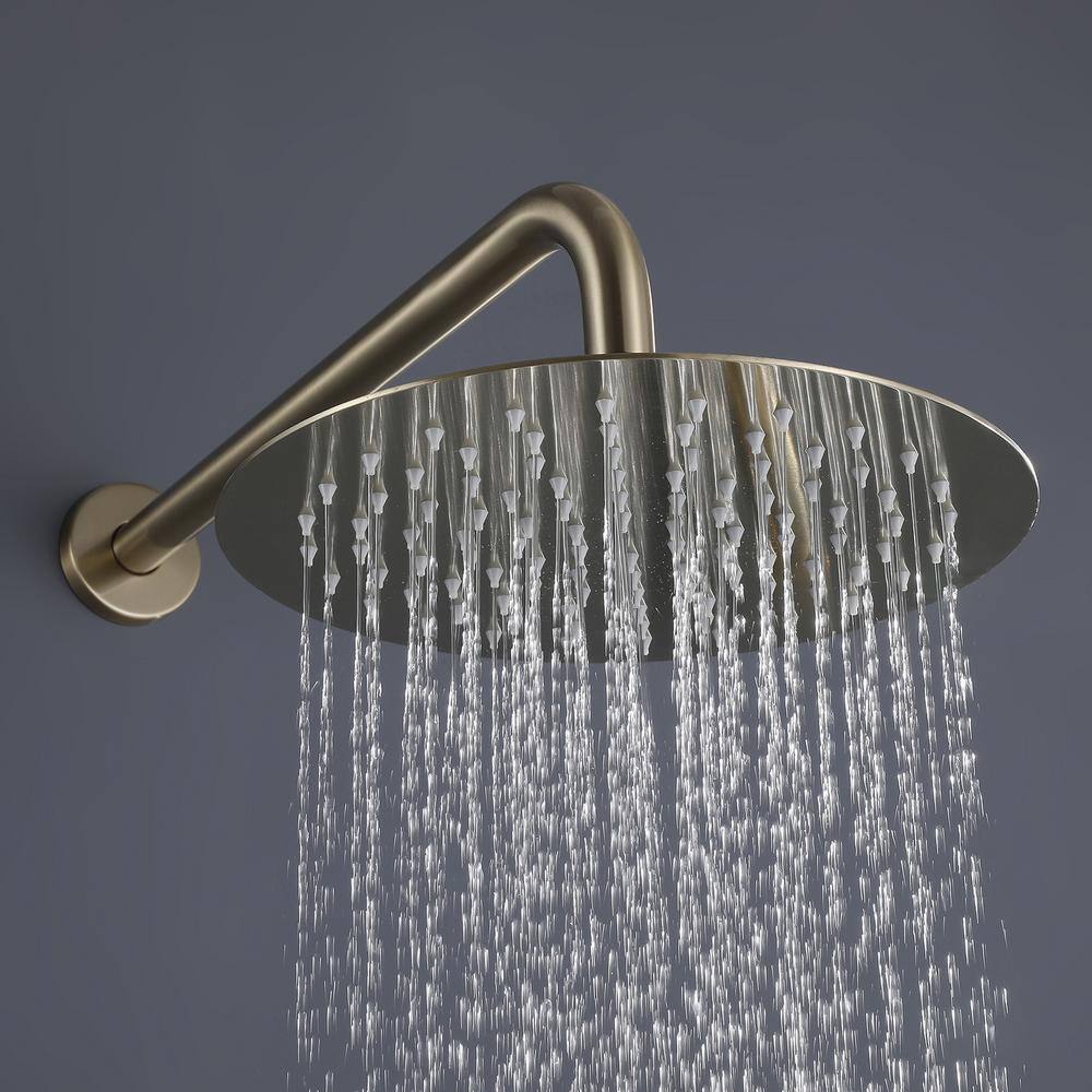 Hlihome 1-Spray Patterns with 2.5 GPM 10 in. Wall Mount Dual Shower Heads in Brushed Gold RBDK-0875-BG