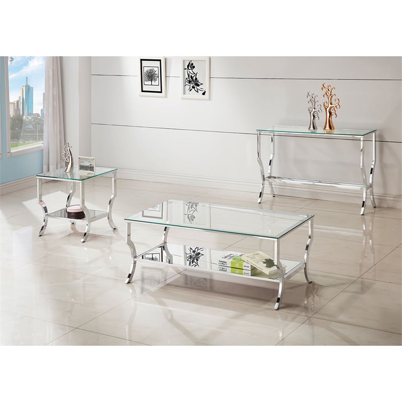 Pemberly Row Glass Top Accent Coffee Table in Chrome