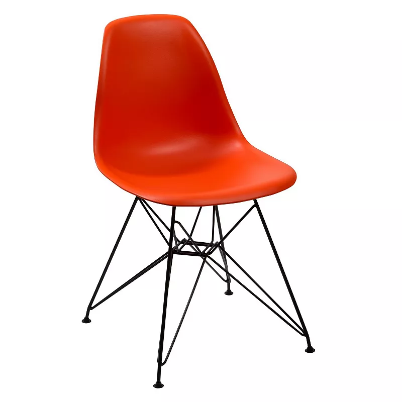 Deep Back Plastic Chair with Metal Eiffel Style Legs Set of 2， Orange and Black