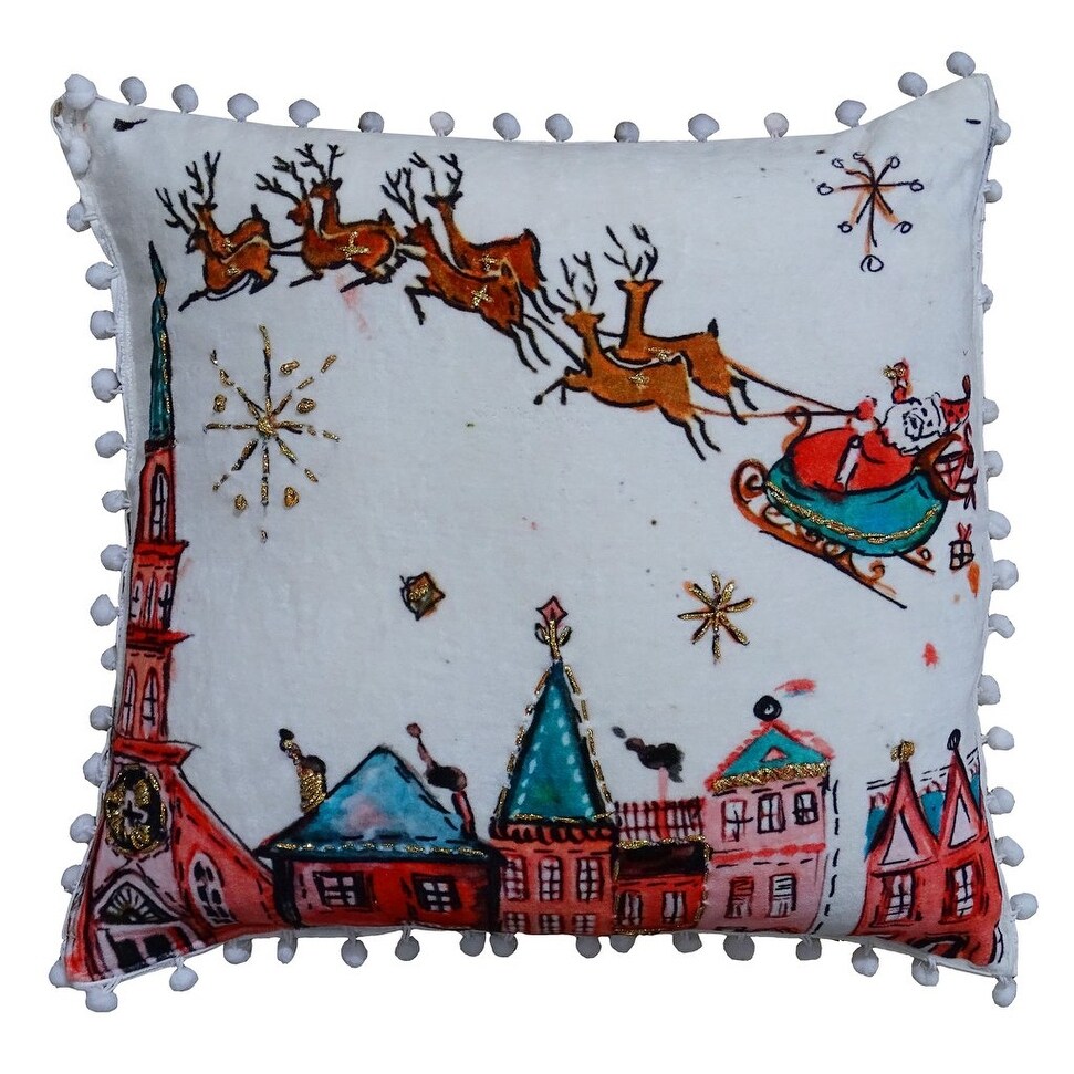 Throw Pillow Cover Christmas Santa Ride Embroidered   Printed