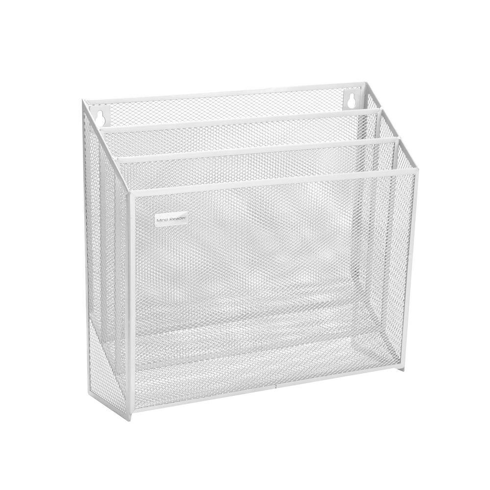 Mind Reader Mesh Wall File Holder 3.6 in. x 12.75 in. x 11.5 in. 3-Tier Vertical MountHanging Organizer Office Organization White WAFIST3-WHT