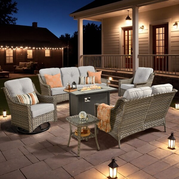 XIZZI Outdoor Rattan Wicker Patio Furniture Conversation Set with Fire Pit Table