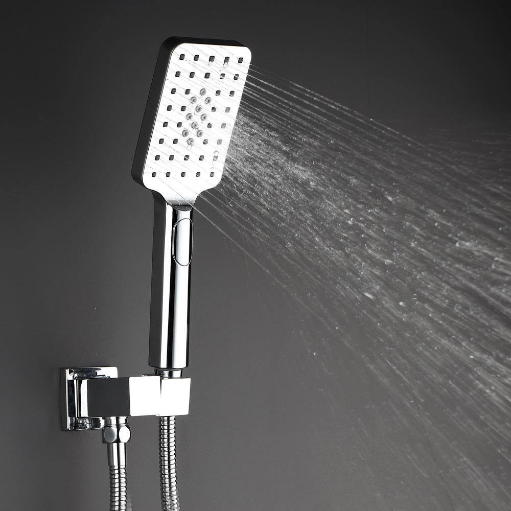 Mondawe Mondawell Square 3-Spray Patterns 12 in. Wall Mount Rain Dual Shower Heads with Handheld and Valve in Chrome MA-D98102CP