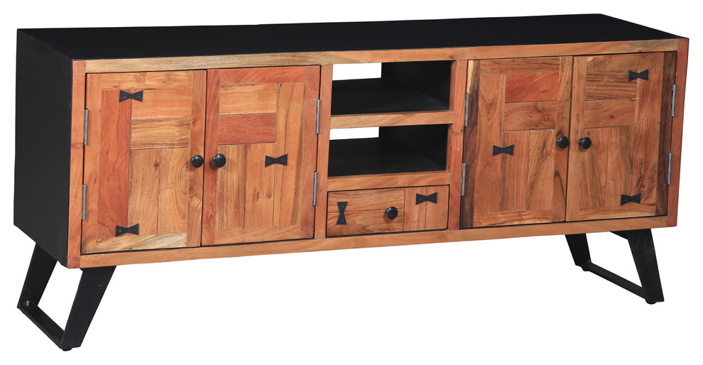 Everglades Acacia Wood Media Center   Industrial   Entertainment Centers And Tv Stands   by Chic Teak  Houzz