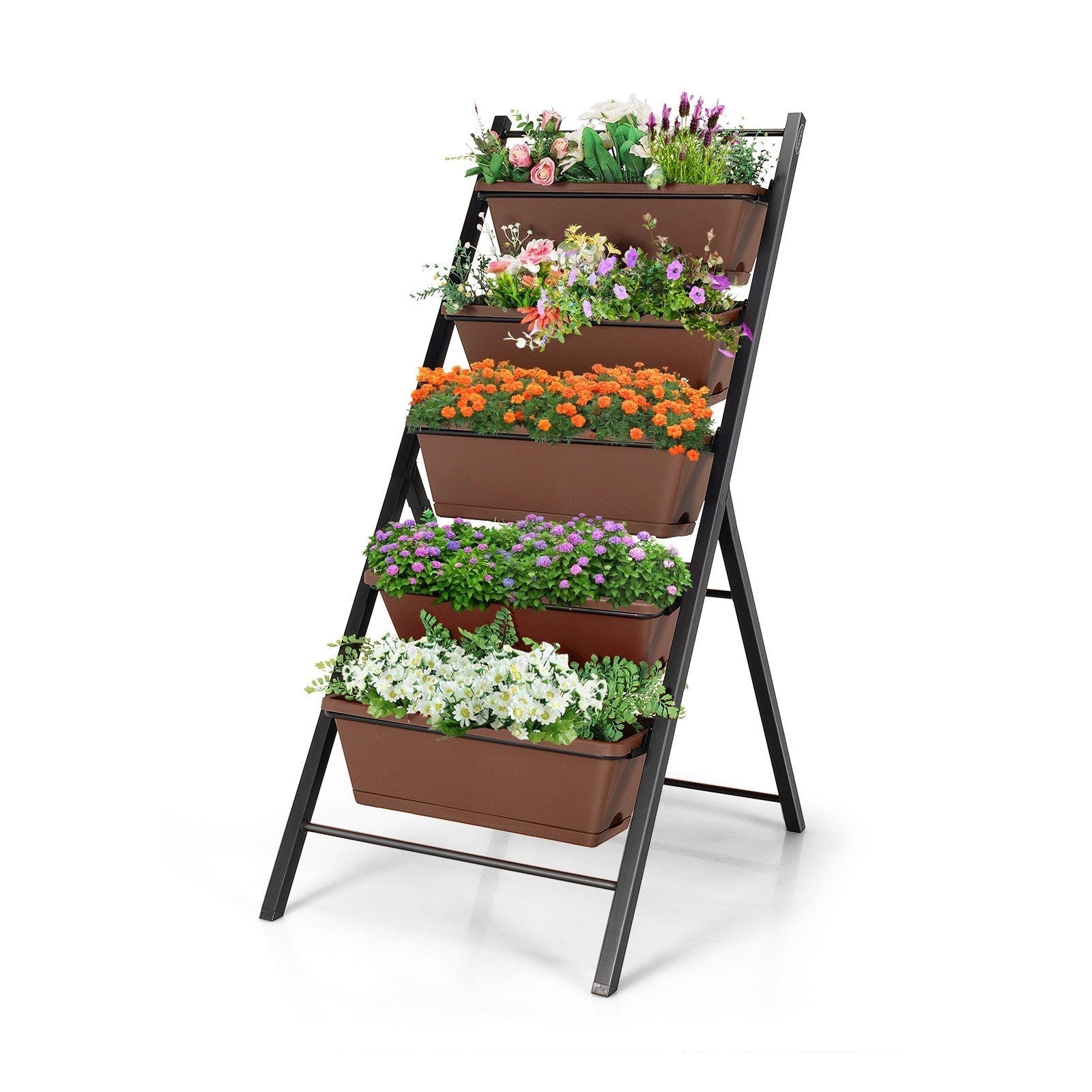 Beautops 5-tier Vertical Garden Planter Box Elevated Raised Bed with 5 Container - Brown