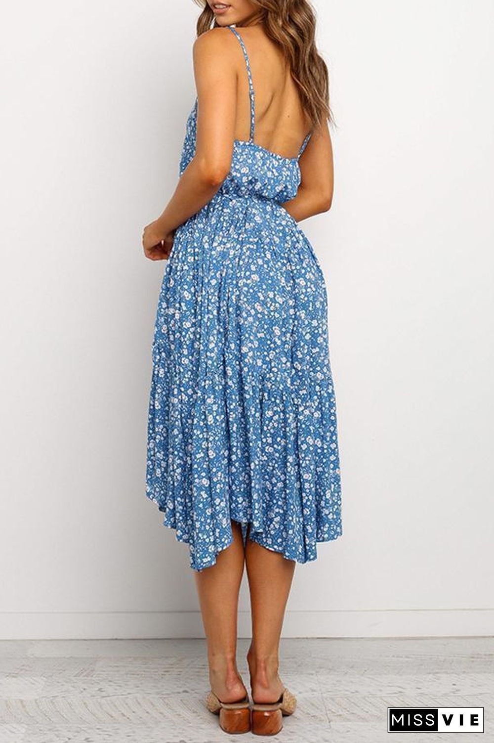 Spaghetti Strap Floral Printed Sling Midi Dress (2 Colors) P15373