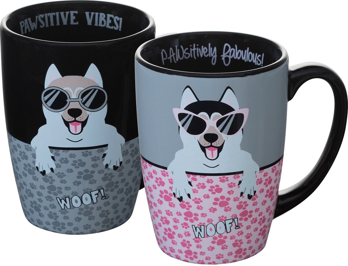 Pounce + Fetch Sip of Art Furry Friends Ceramic Coffee Mug Set， 15-oz， Style Varies