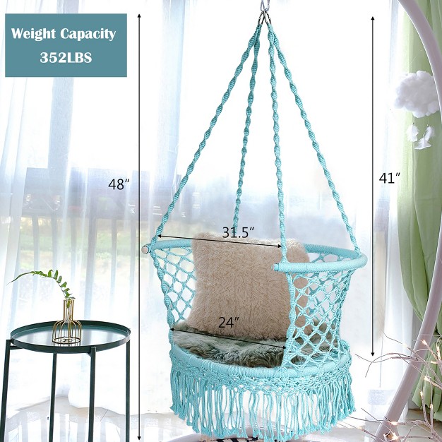 Costway Hanging Hammock Chair Cotton Rope Macrame Swing Indoor Outdoor Gray black turquoise