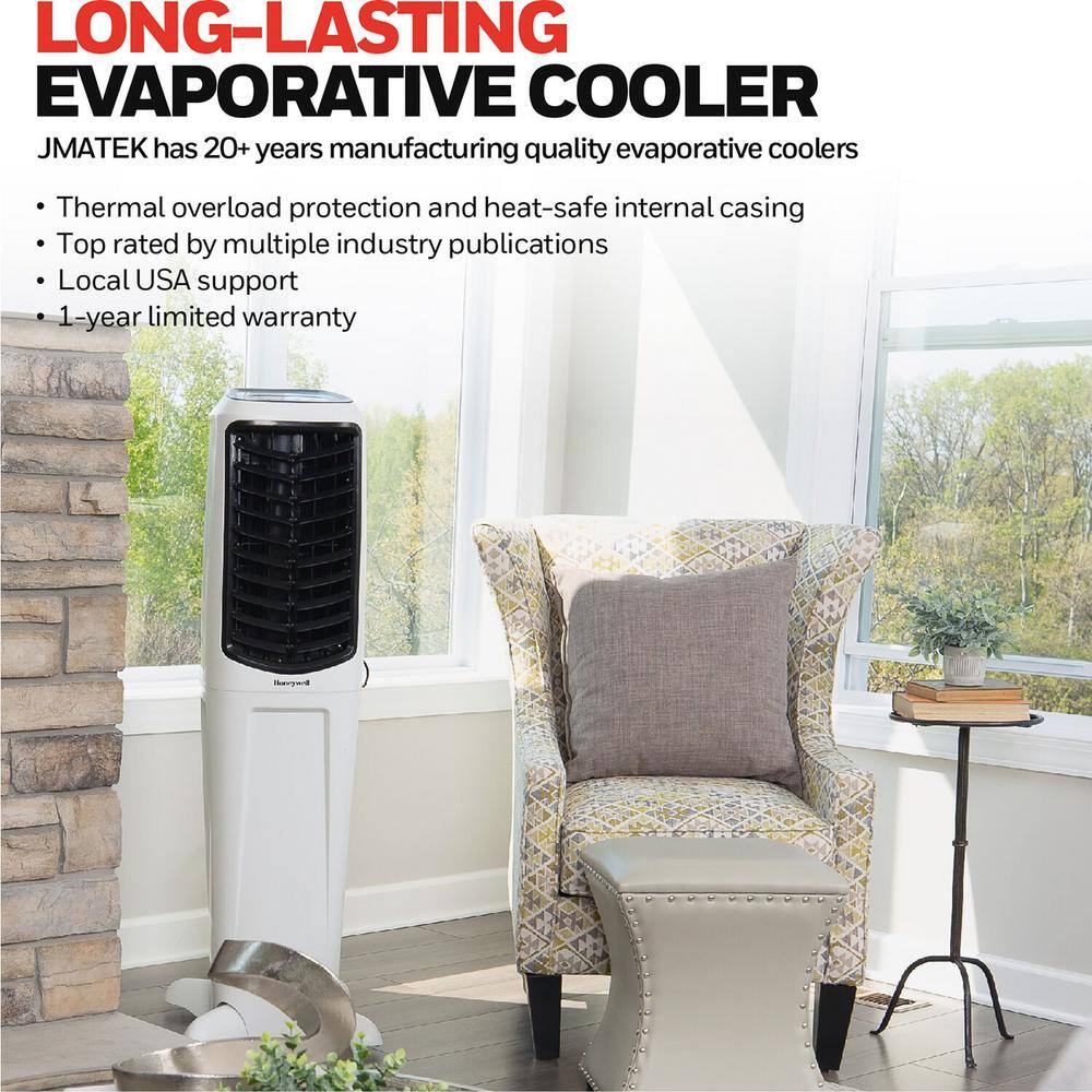 Honeywell 588 CFM 3 Speed Portable Evaporative Cooler for 342 sq. ft. Quiet Low Energy Compact Spot Fan and Humidifier in White TC50PEU