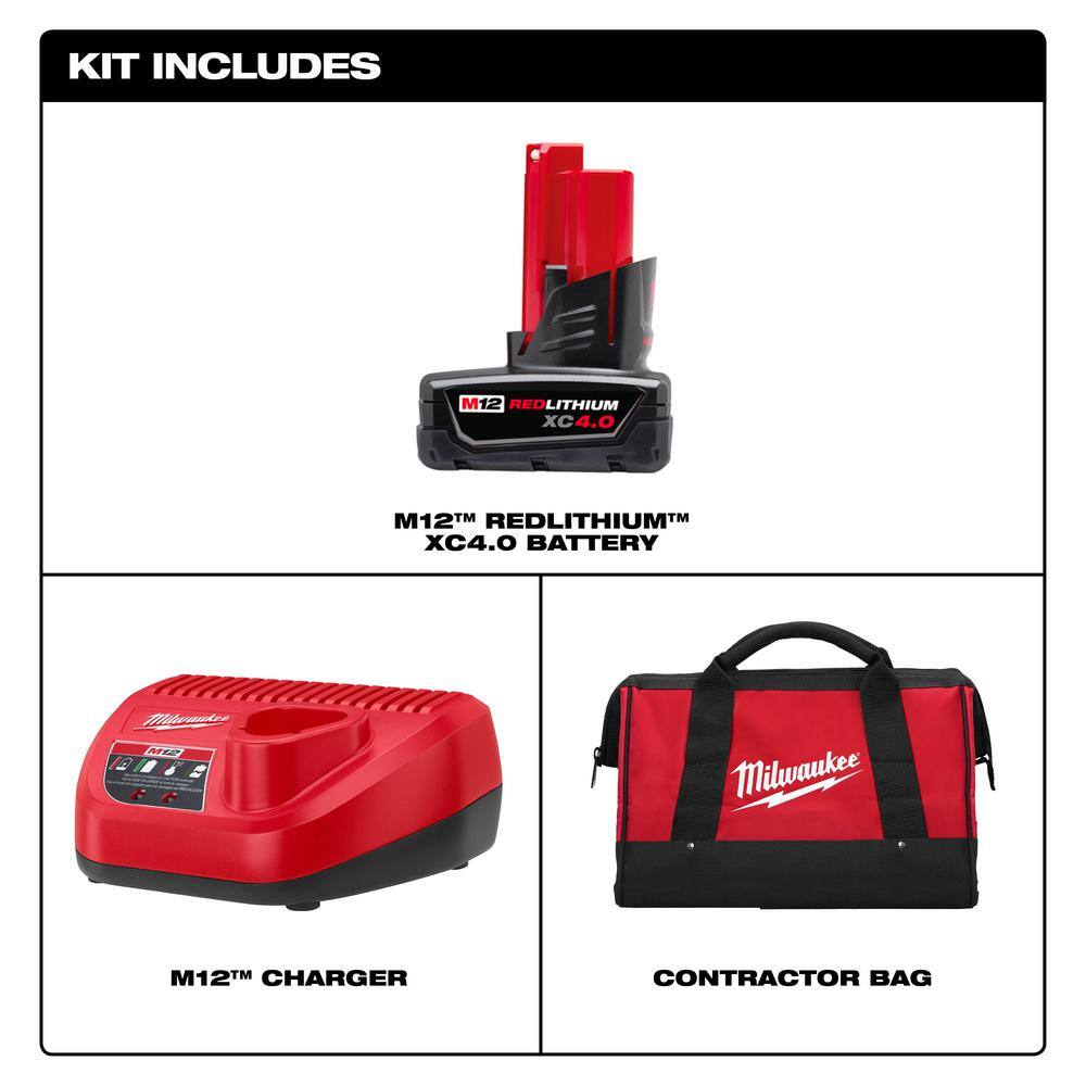 MW M12 12-Volt Lithium-Ion 4.0 Ah Battery and Charger Starter Kit with Tool Bag 48-59-2440B