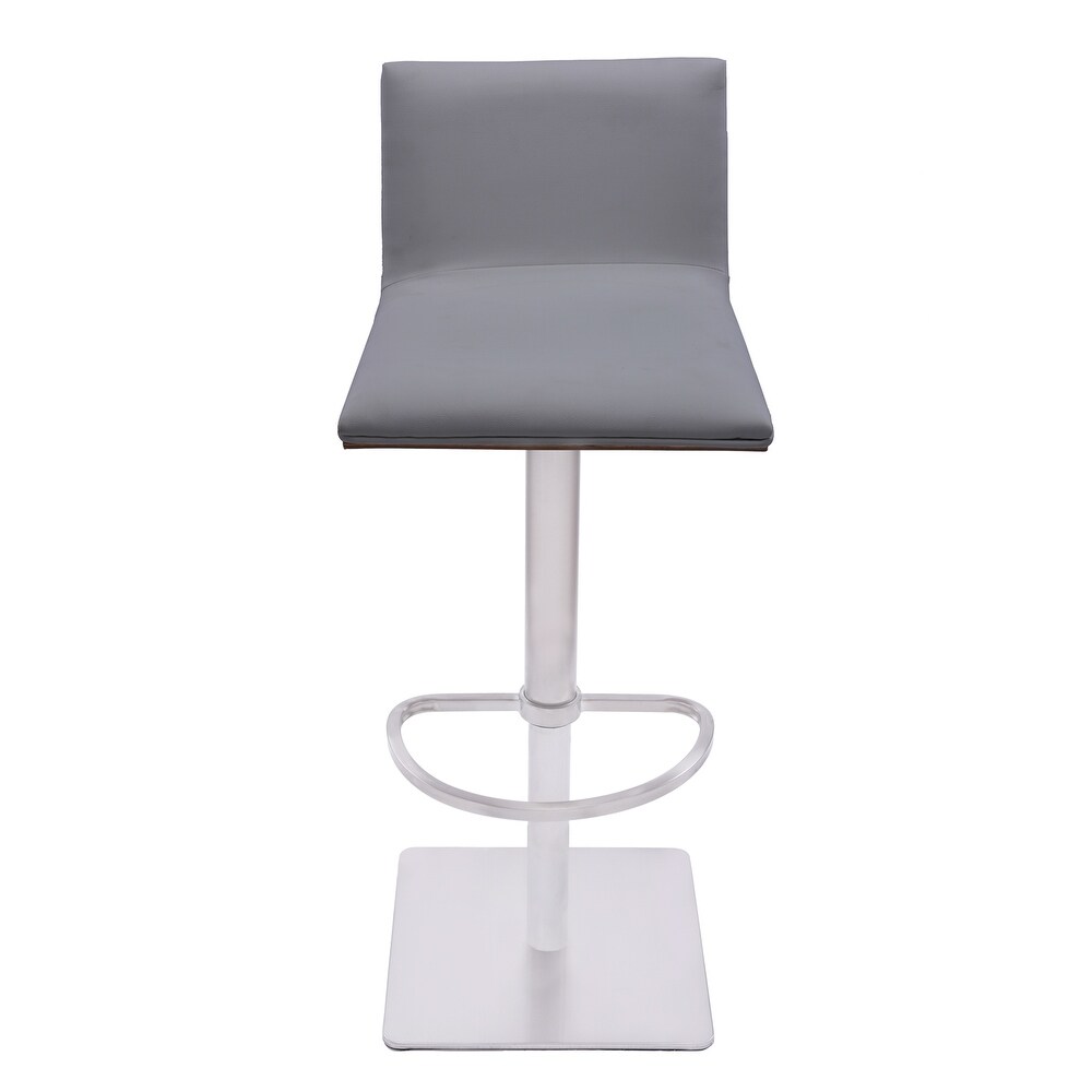 Armen Living Crystal Barstool in Brushed Steel finish with Grey Fabric upholstery and Walnut Back