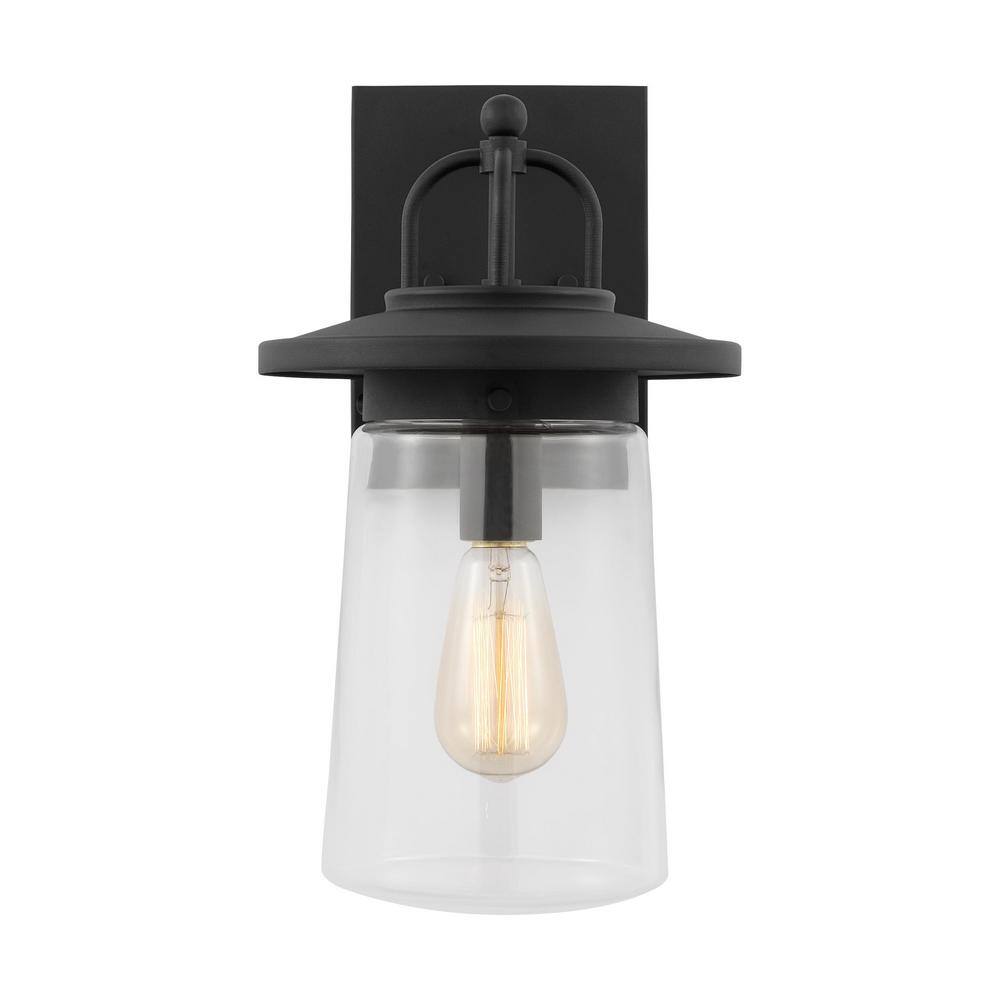 Generation Lighting Tybee Medium 1-Light Black Hardwired Outdoor Wall Lantern Sconce with Clear Glass Shade 8608901-12