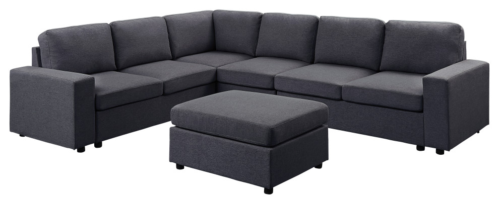 Bayside Modular Sectional Sofa With Ottoman  Dark Gray Linen   Transitional   Sectional Sofas   by Kolibri Decor  Houzz