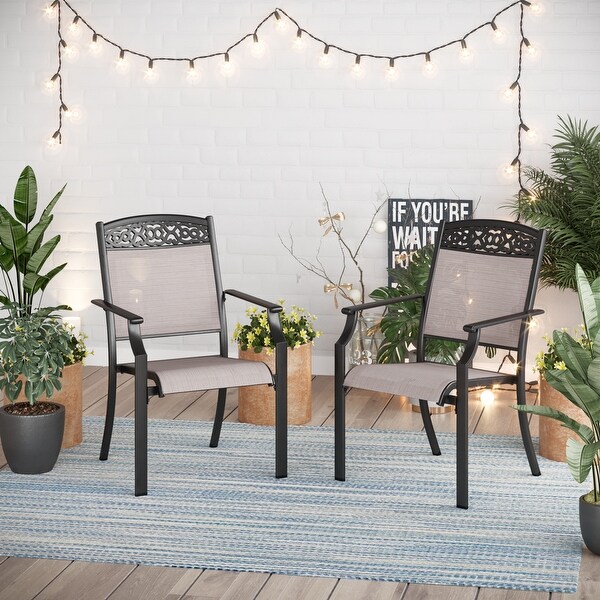 5Piece Patio Dining Sets，4 Swivel chair with Alu Frame and Breathable Textilene Sling Fabric and 1 Round Metal Table