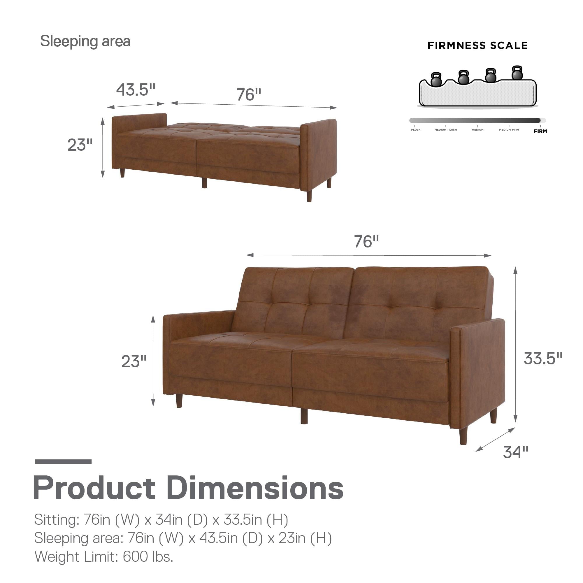 Desert Fields Adera Coil Futon, Camel Faux Leather